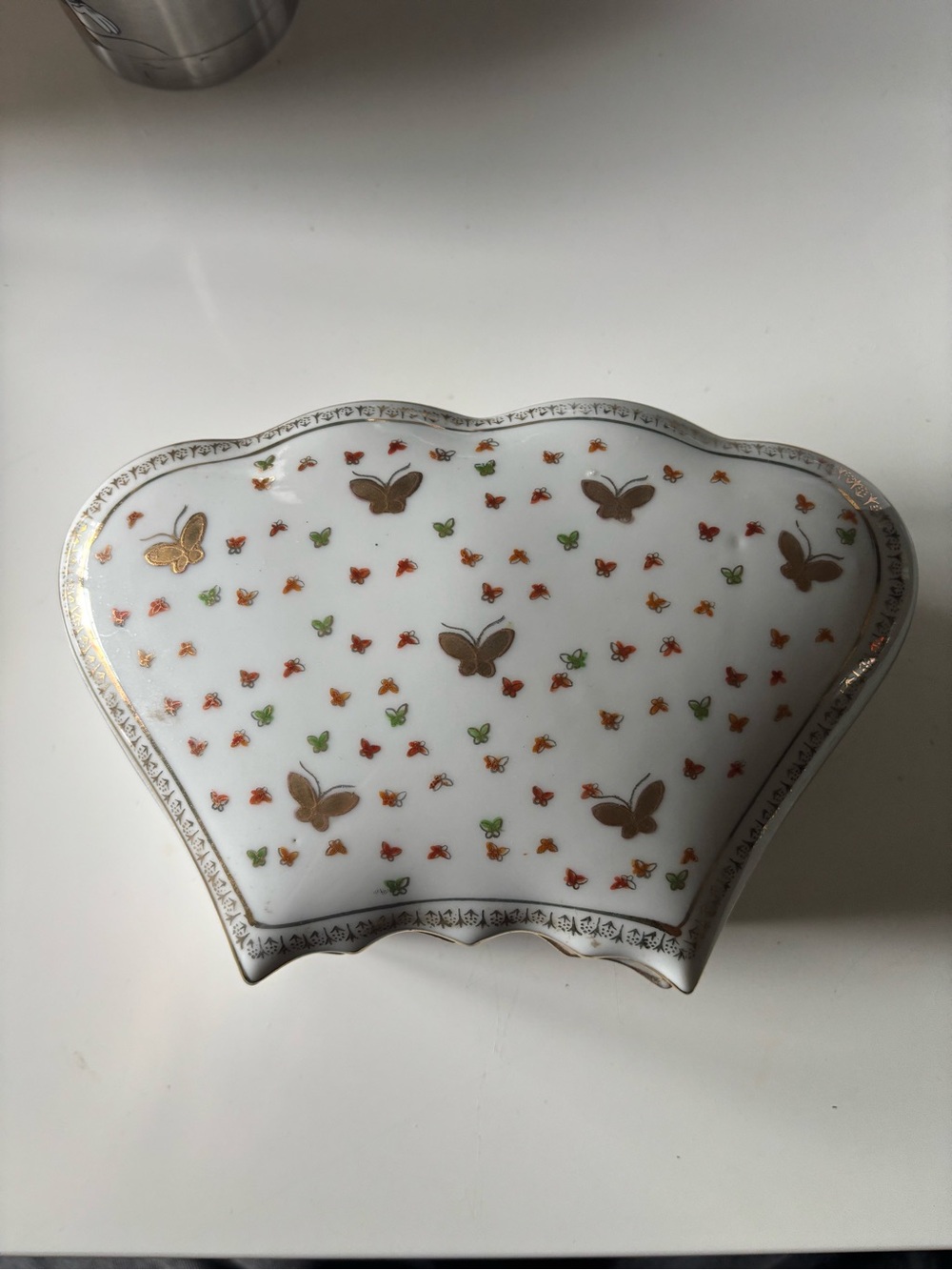 Vintage Ardalt Japan Porcelain Butterfly Trinket Dish Gold Gilt Bonbon Candy Rin